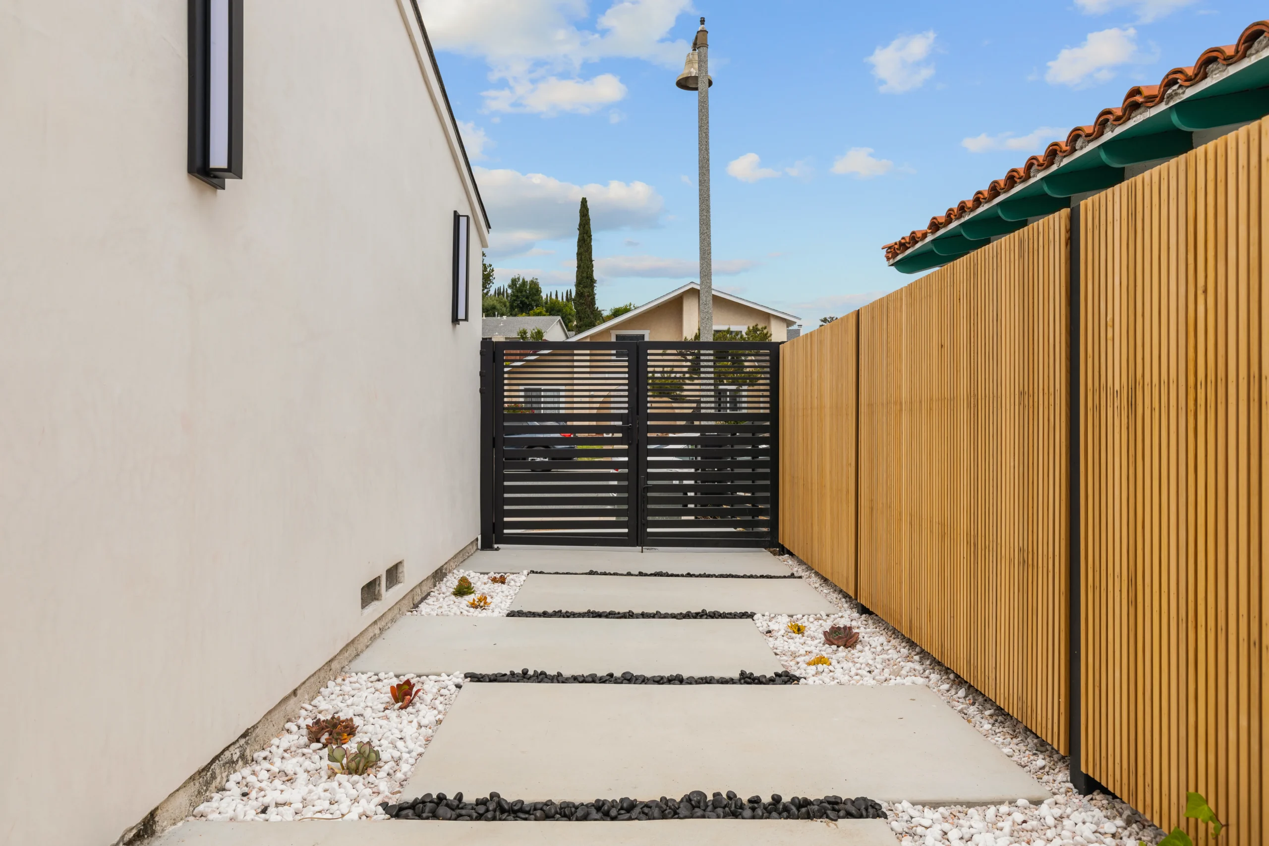 Side Yard Paver Walkway Wood Fence, Agoura Hills Interior Design, Interior Conception