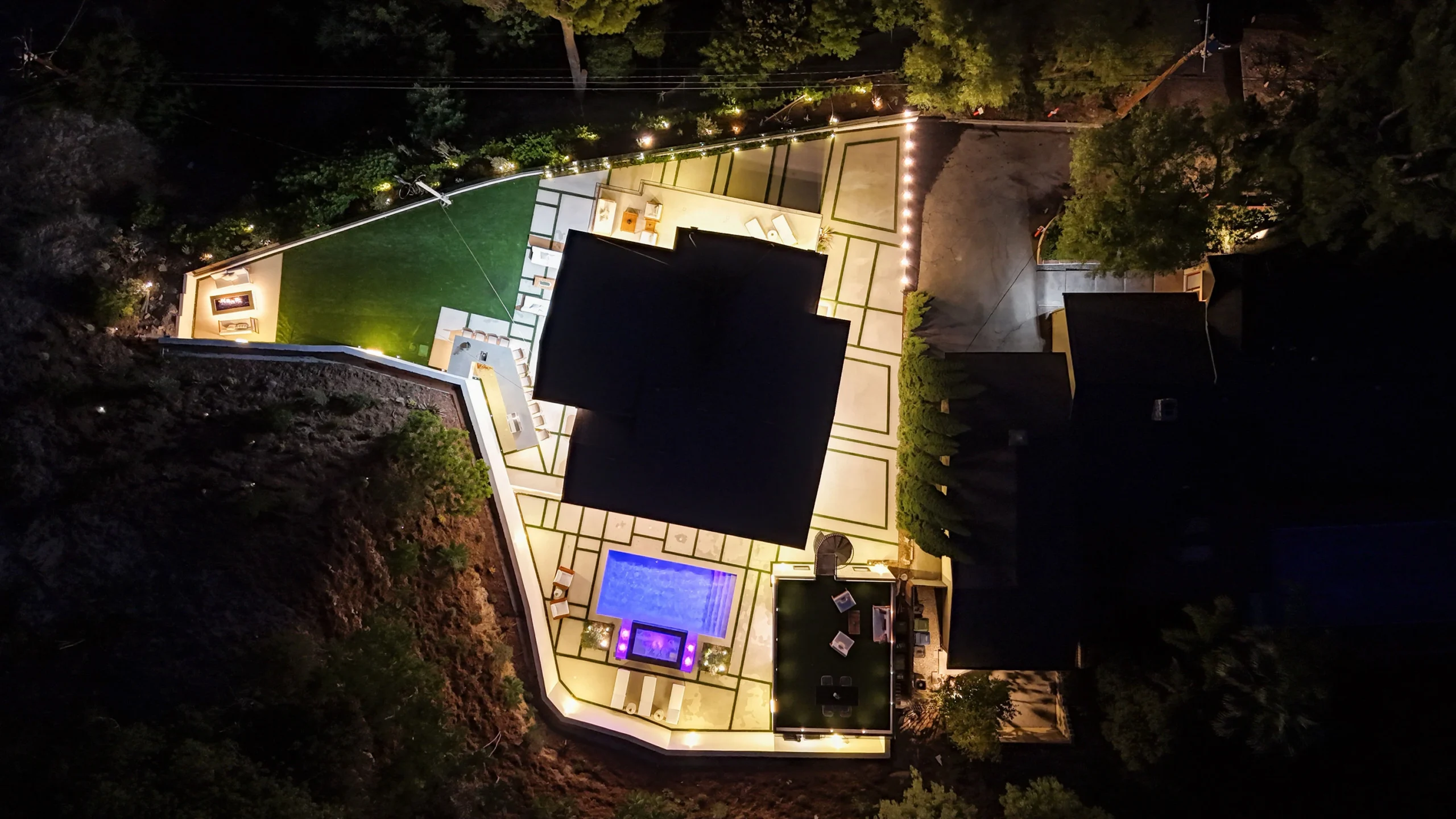 Backyard Pool Spa Hardscape Lighting, Encino Interior Design, Interior Conception