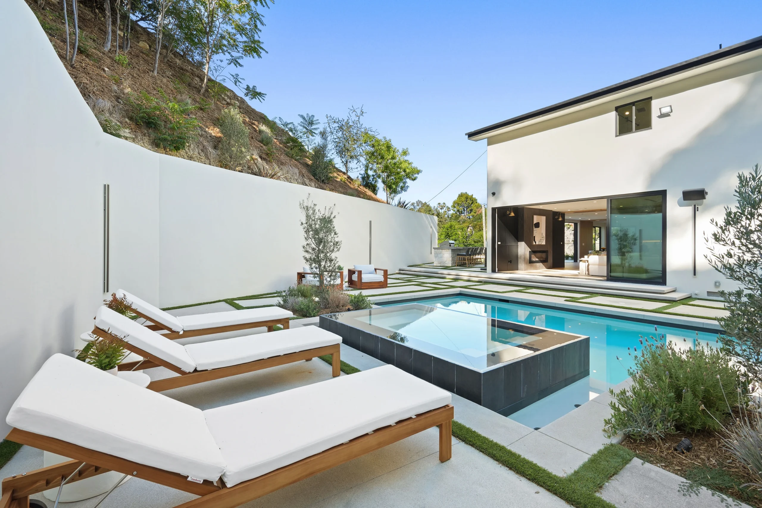 Pool Design Spa Turf Grid Pavers, Encino Interior Design, Interior Conception