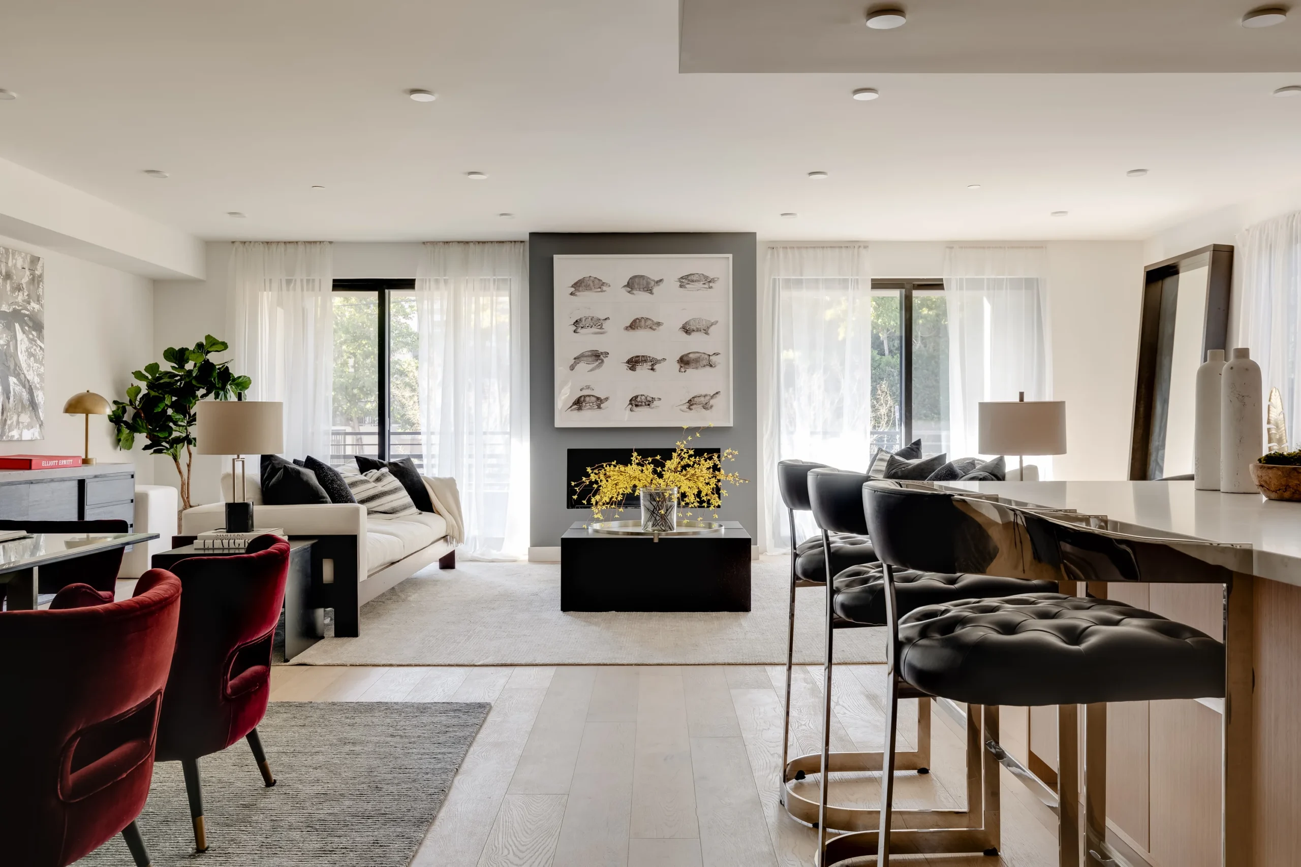 Dining Room Fireplace Open Concept, Los Angeles Interior Design, Interior Conception